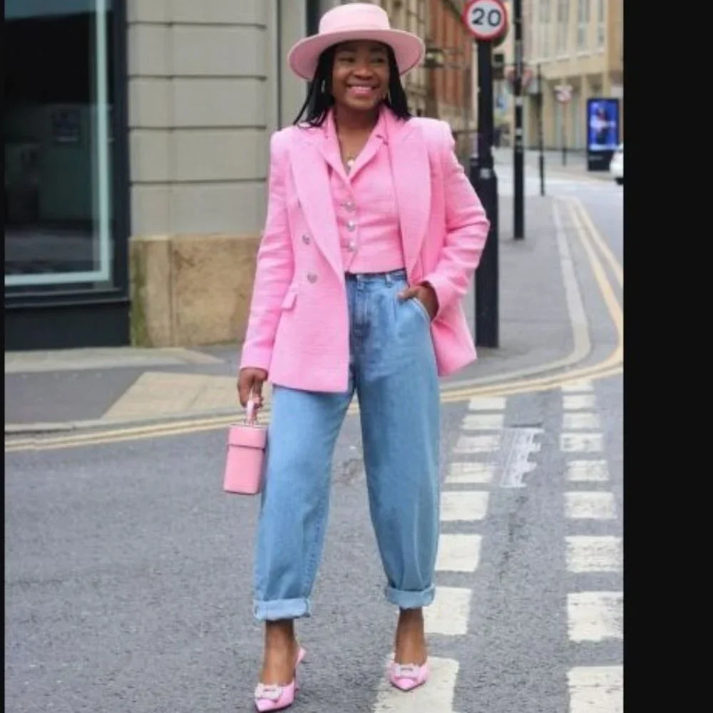 Zara Pink Double Breasted Textured Blazer Jacket  Size XS - Picture 3 of 14